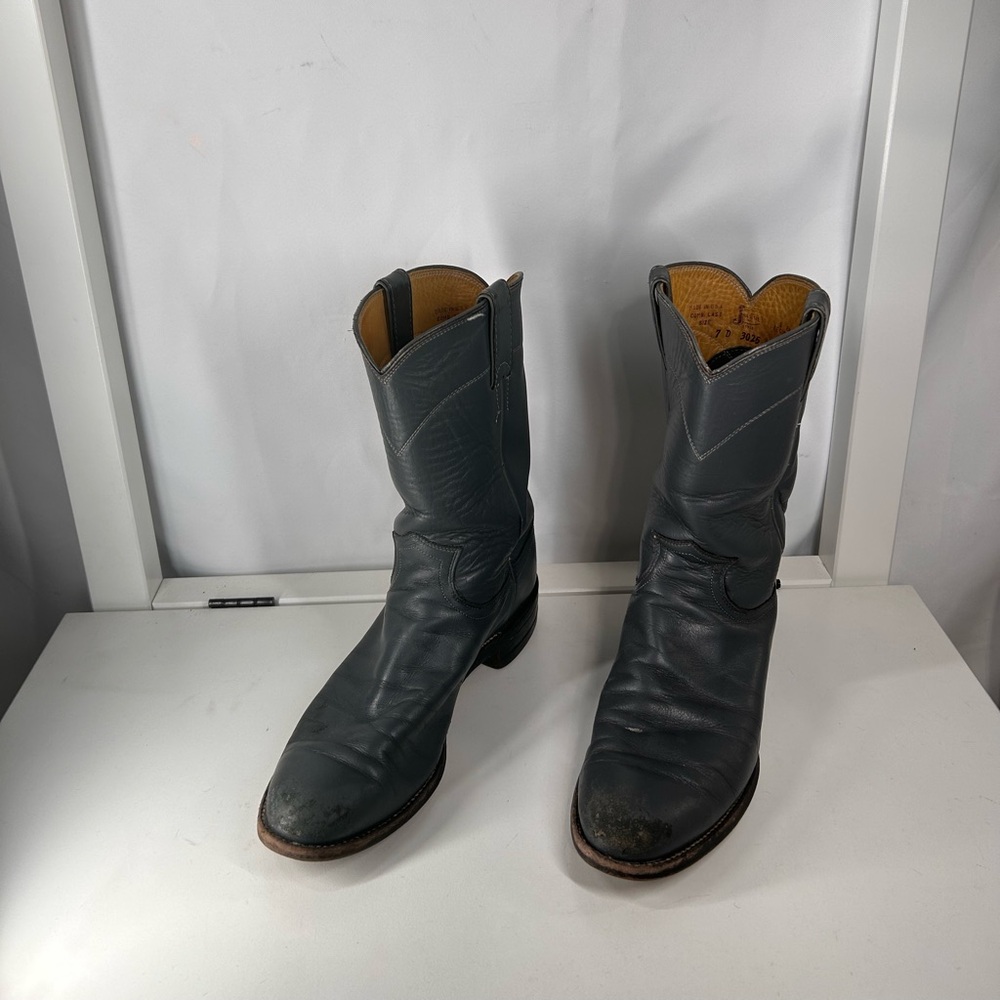 Justin gray leather cowboy boots western Men 7 woman 9 bohemian boho cowboy